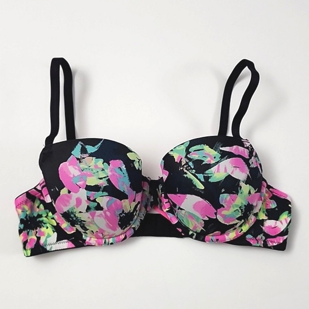 La Senza Remix Black Pink Green Padded Cups Underwire Bra Size 34B